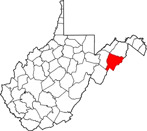 Map of West Virginia highlighting Hardy County