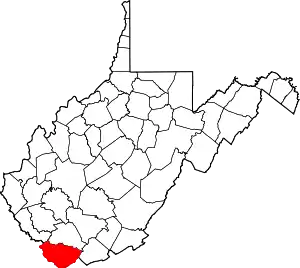 Map of West Virginia highlighting McDowell County