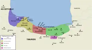 Map of the political situation in northern Iran in 1425