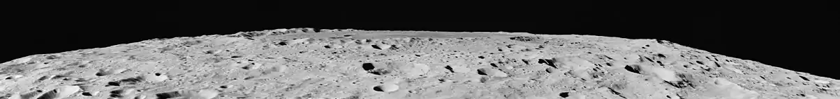 Oblique view from Apollo 16, with the mare at the horizon.  The outer basin rings are subtle but visible in this view.