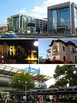 From top left:Kifisias avenue, Syntrivaniou square, Neoclassical houses, The Square at the Train Station