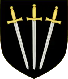 Arms of Paulet, Marquess of Winchester: Sable, three swords pilewise points in base proper pomels and hilts or