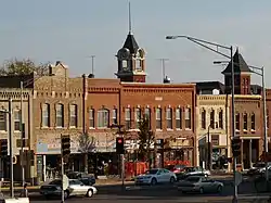 Brick storefronts on Central Avenue, some built shortly after the fire of 1887