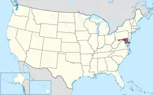 Map of the United States highlighting Maryland