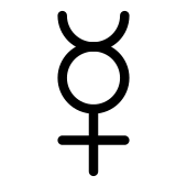 Gender-fluid (symbol of fluid quicksilver); sometimes specifically androgyne female; also non-binary