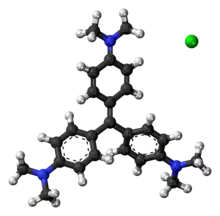 Ball-and-stick model of crystal violet as a chloride salt