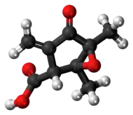 Ball-and-stick model of the methylenomycin A molecule