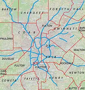 Map showing the location of Panola Mountain State Park