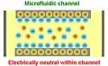 Microfluidic channel, electrically neutral inside the channel