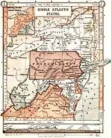 An 1897 map displaying a broad definition of the Mid-Atlantic region