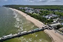 Aerial view of Międzyzdroje with the beach and pier