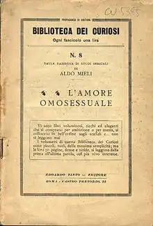 "Cover of Aldo Mieli's book,  L'amore omosessuale, published around 1925"