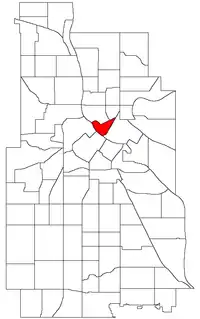 Location of Nicollet Island/East Bank within the U.S. city of Minneapolis