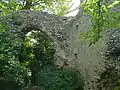 The overgrown ruins of Minsden chapel, in May 2004