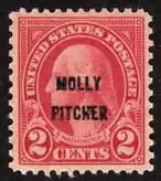 United States, 1928: The mythic American revolutionary war hero "Molly Pitcher" was honored with an overprint.