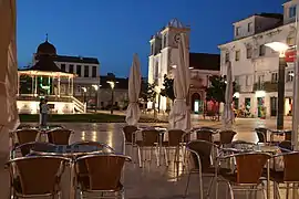 The main square of Montijo by twilight