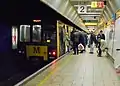 A Class 599 Metrocar bound for Newcastle Airport Metro station at platform 2.