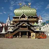 Reconstructed example of Russian wooden architecture in Moscow which was typical for Russian architecture during 16th and 17th centuries. Typical architectural elements of Russian wooden architecture were at those times the curved large cube roof and its patterns.