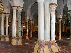 Reused Roman columns and capitals in the Great Mosque of Kairouan