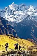 Mountain and porters in Nepal