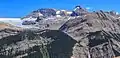 Mount Niles right of center with Mount Daly and Daly Glacier to left, and Takakkaw Falls in lower right, as seen from Iceline Trail