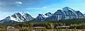 Mt. Temple (left), Saddle Mountain (centre), Fairview Mountain (right).