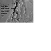 Enlargement of part of previous image showing smaller gullies inside larger ones.  Water probably flowed in these gullies more than once.