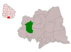 Location of the municipality of Canelones within the department and Uruguay.