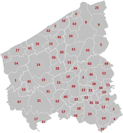 Map of the municipalities in West Flanders