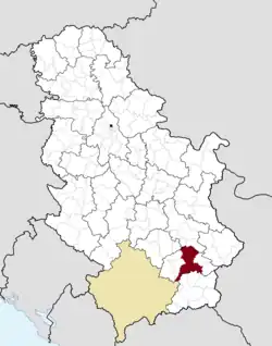 Location of the city of Leskovac within Serbia