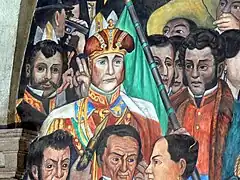 Detail of a Mural by Diego Rivera at the National Palace of Mexico showing the ethnic differences between Agustín de Iturbide, a criollo, and the multiracial Mexican court