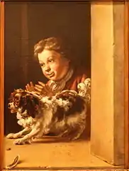 Jan Weenix, Child and Dog at a Window, Trompe-l’œil.