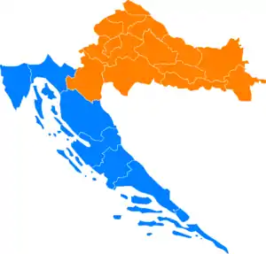 NUTS-2 regions of Croatia, Continental Croatia in orange