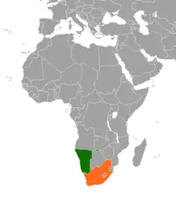 Map indicating locations of Namibia and South Africa