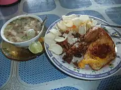 Nasi campur served in Jeneponto, South Sulawesi