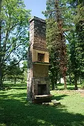 A chimney remaining after the destruction of a 19th-century two-story house in Mount Solon, Virginia