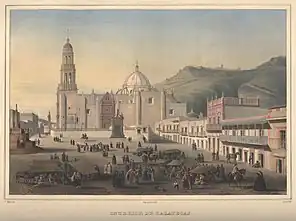 The Zacatecas Cathedral, painting of 1836 by Carl Nebel and Jean-Baptiste Arnout.