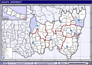 Map of the Village Development Committees in Jhapa District