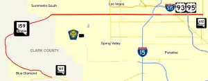 Nevada State Route 159 travels west of the Las Vegas before becoming a major thoroughfare through the Las Vegas Valley.