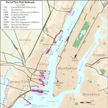 Map showing Hudson River terminals ca. 1900