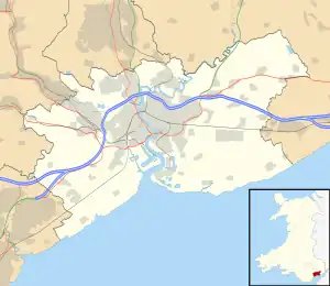 Location map outlining Newport with an inset of its location in Wales