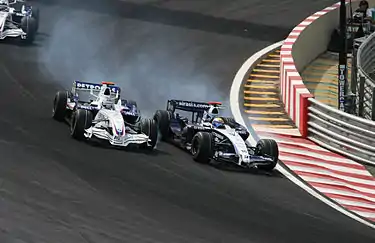 Nico Rosberg (right) overtakes Nick Heidfeld at the 2007 Brazilian Grand Prix