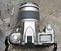 Nikon N75 silver body, from the top