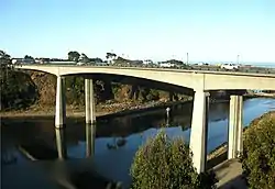 Photograph of the sixth and current Noyo River Bridge, built in 2005