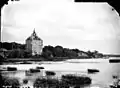 Period view of Vik Castle from the southwest, across the lake (December 1864)