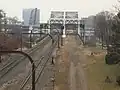 Rapid tracks adjacent to abandoned railroad right-of-way for Cleveland Union Terminal