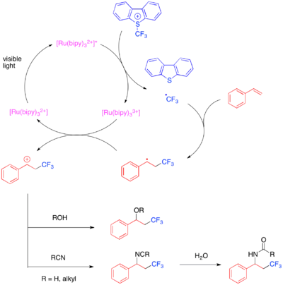 Photoredox-catalyzed oxy- and aminotrifluoromethylation