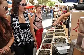 A stand selling olives