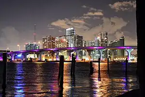 The Arts & Entertainment District viewed at night in May 2011 from Watson Island