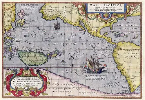 Image 21Maris Pacifici by Ortelius (1589). One of the first printed maps to show the Pacific Ocean (from Pacific Ocean)